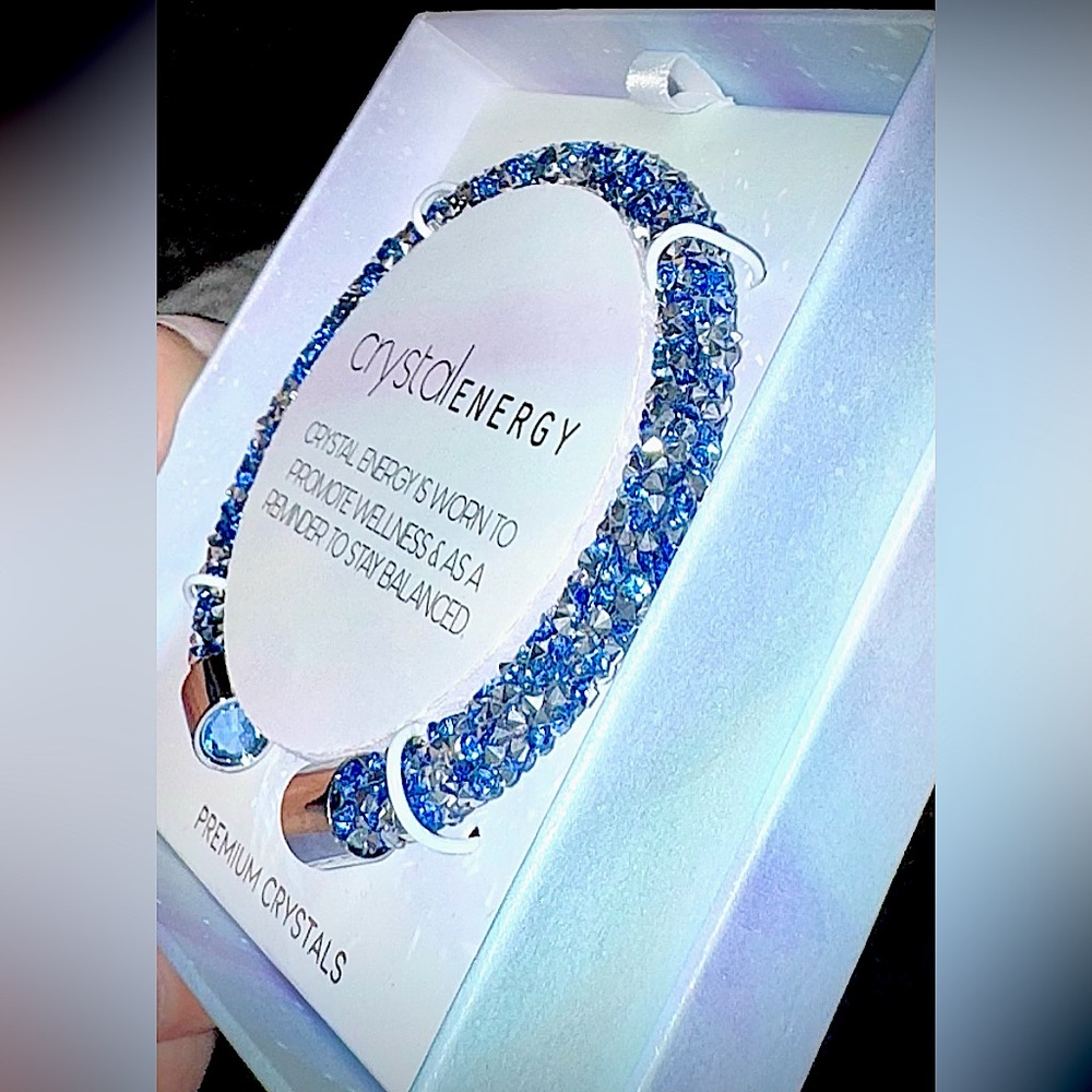 Blue Silver NWT Sparkling Crystal Energy Adjustable Cuff Bracelet New In Box